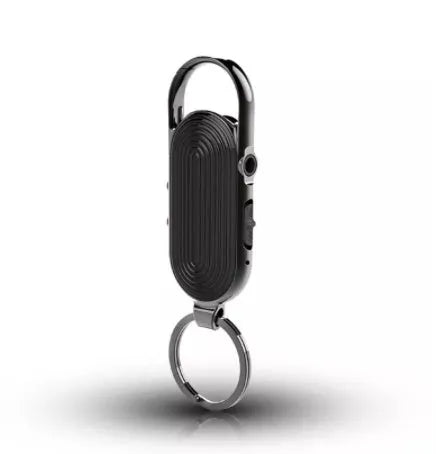 Black zinc alloy voice control digital audio recorder with USB cable and earphones.