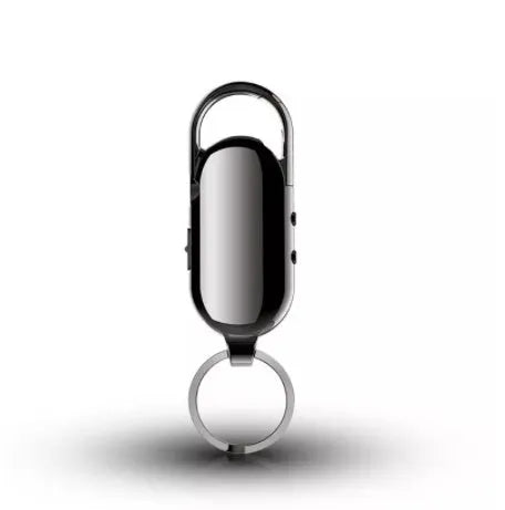 Black zinc alloy voice control digital audio recorder with USB cable and earphones.