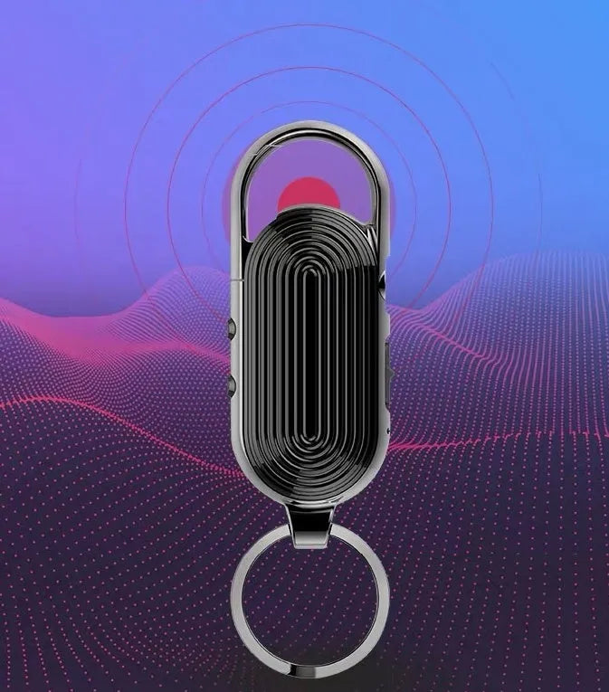 Black zinc alloy voice control digital audio recorder with USB cable and earphones.