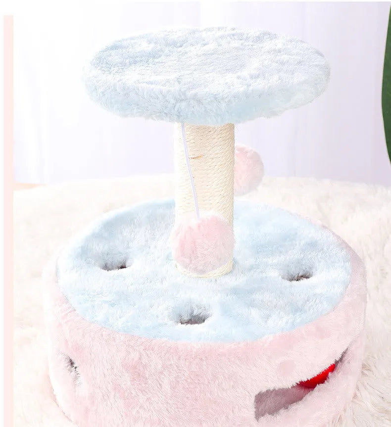 Small cat climbing frame with plush platform and sisal scratching post for indoor cats