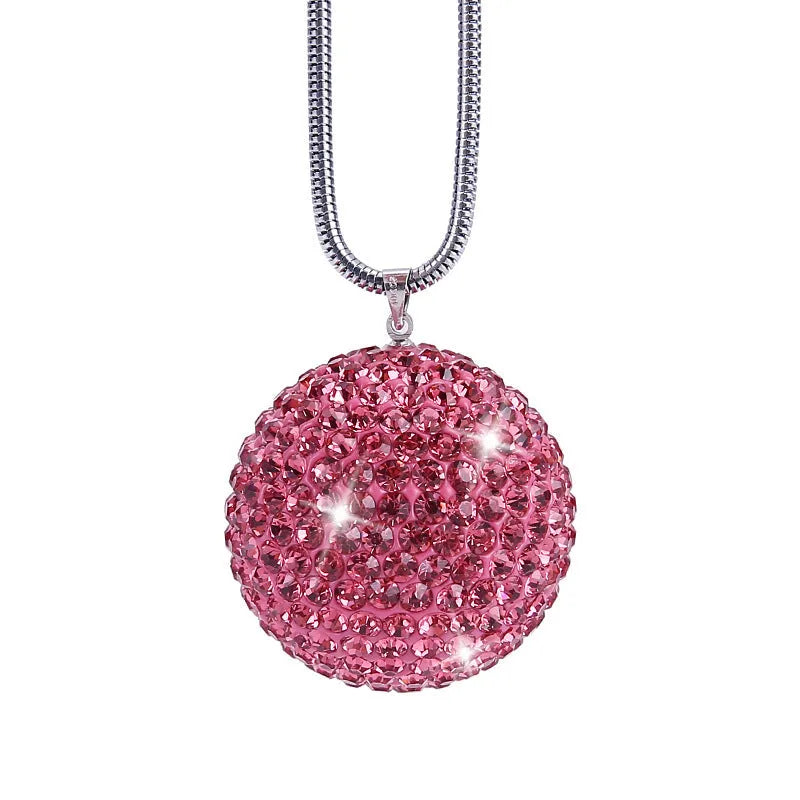 Car pendant with diamond crystal ball design in soft clay and rhinestone, approximately 5cm diameter, champagne colour