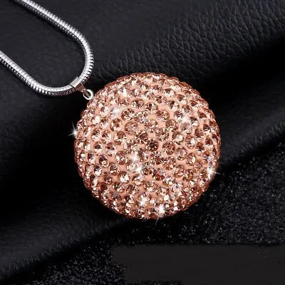 Car pendant with diamond crystal ball design in soft clay and rhinestone, approximately 5cm diameter, champagne colour