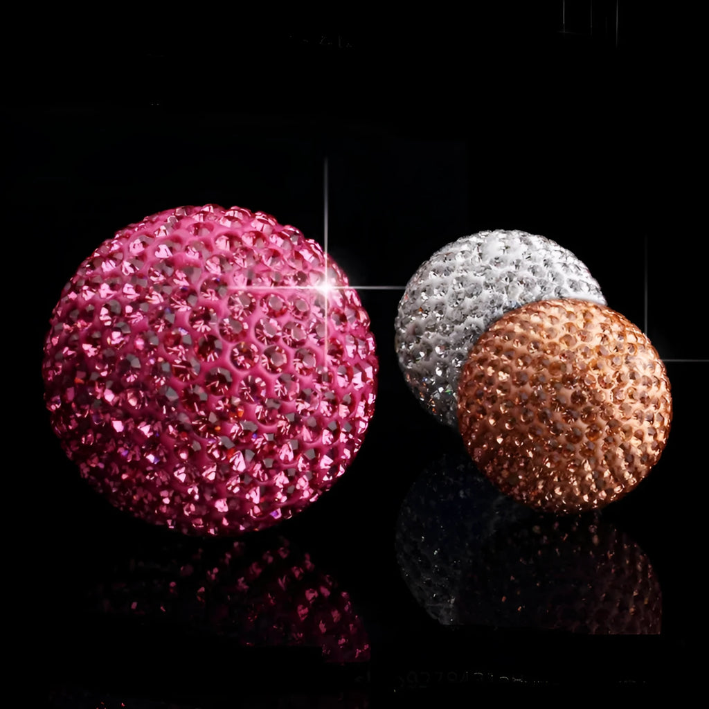 Car pendant with diamond crystal ball design in soft clay and rhinestone, approximately 5cm diameter, champagne colour