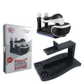 Black ABS plastic charging dock for two PlayStation PS4 VR motion controllers.