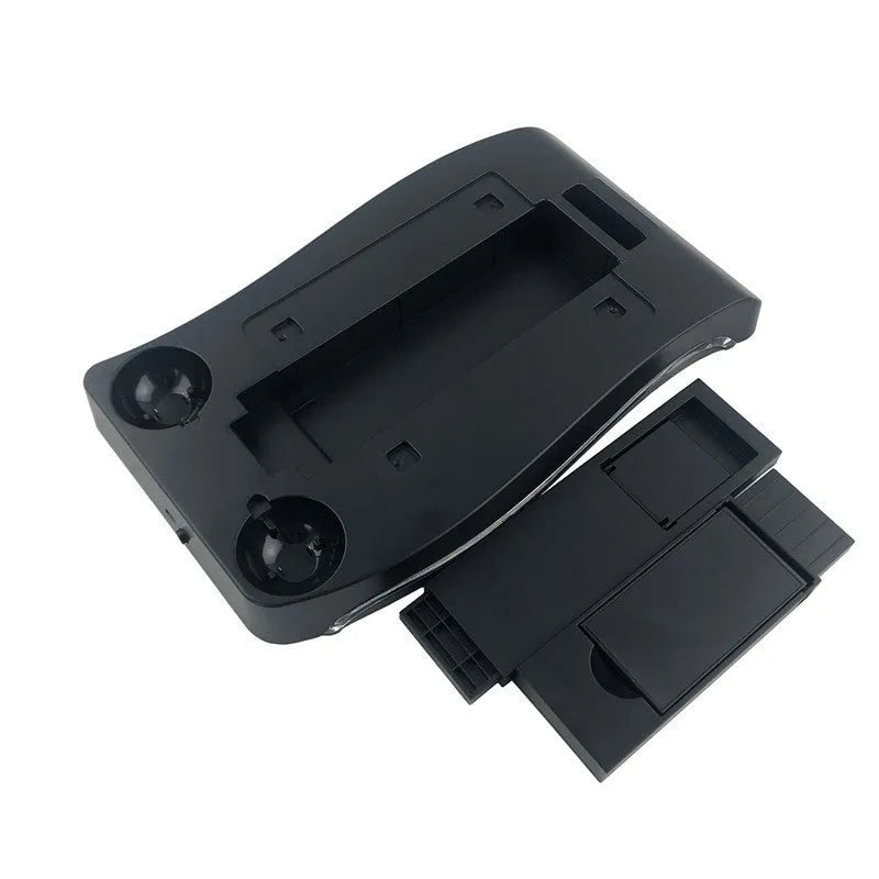 Black ABS plastic charging dock for two PlayStation PS4 VR motion controllers.