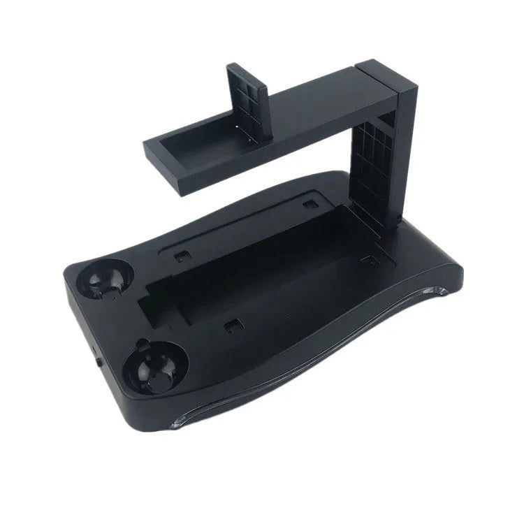 Black ABS plastic charging dock for two PlayStation PS4 VR motion controllers.