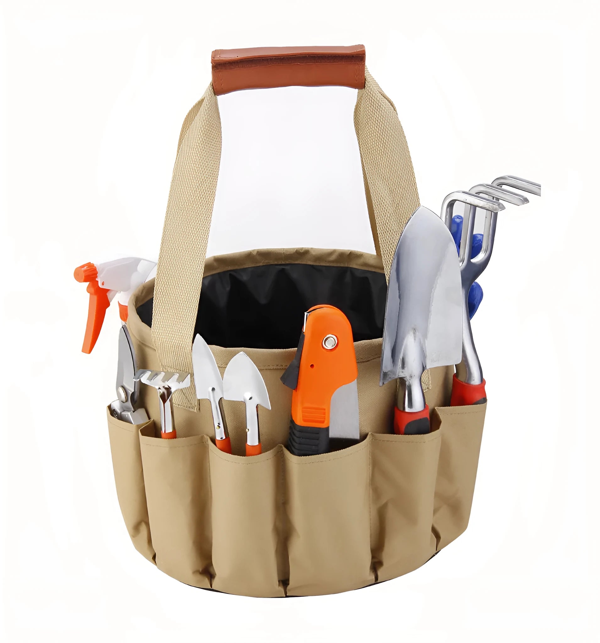 Mini bonsai gardening tool kit with cream and green Oxford cloth storage bag containing aluminium alloy tools