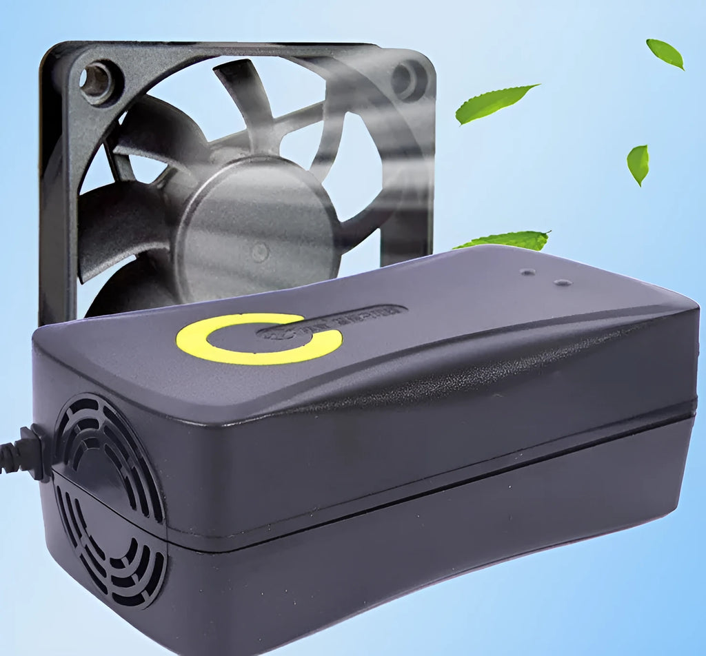 Black alloy 72V 20Ah electric car charger with automatic power-off and international plug options