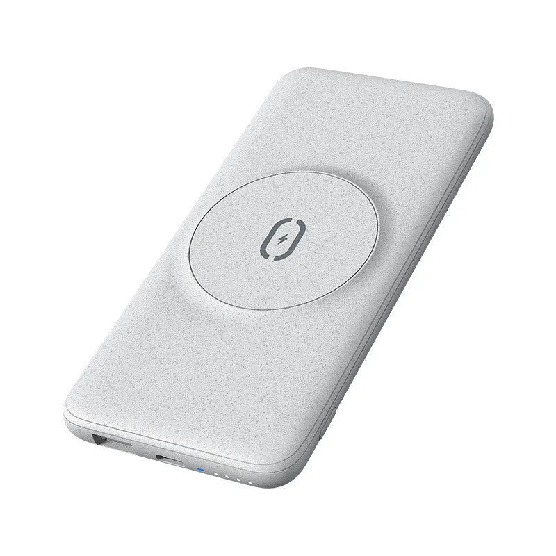 Mint green Maiduo Magsafe magnetic power bank clipped to the back of an iPhone
