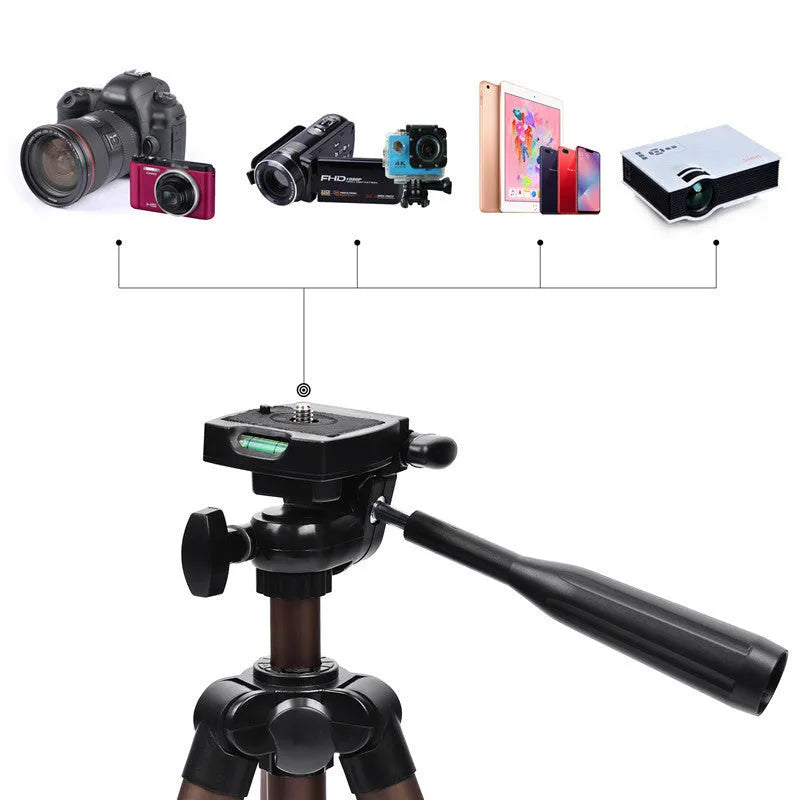 Black aluminium Bluetooth tripod extended to 1.3m with phone holder and remote.