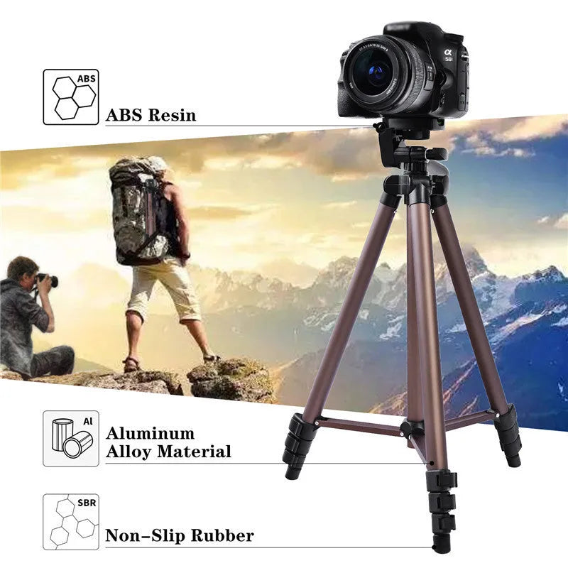 Black aluminium Bluetooth tripod extended to 1.3m with phone holder and remote.