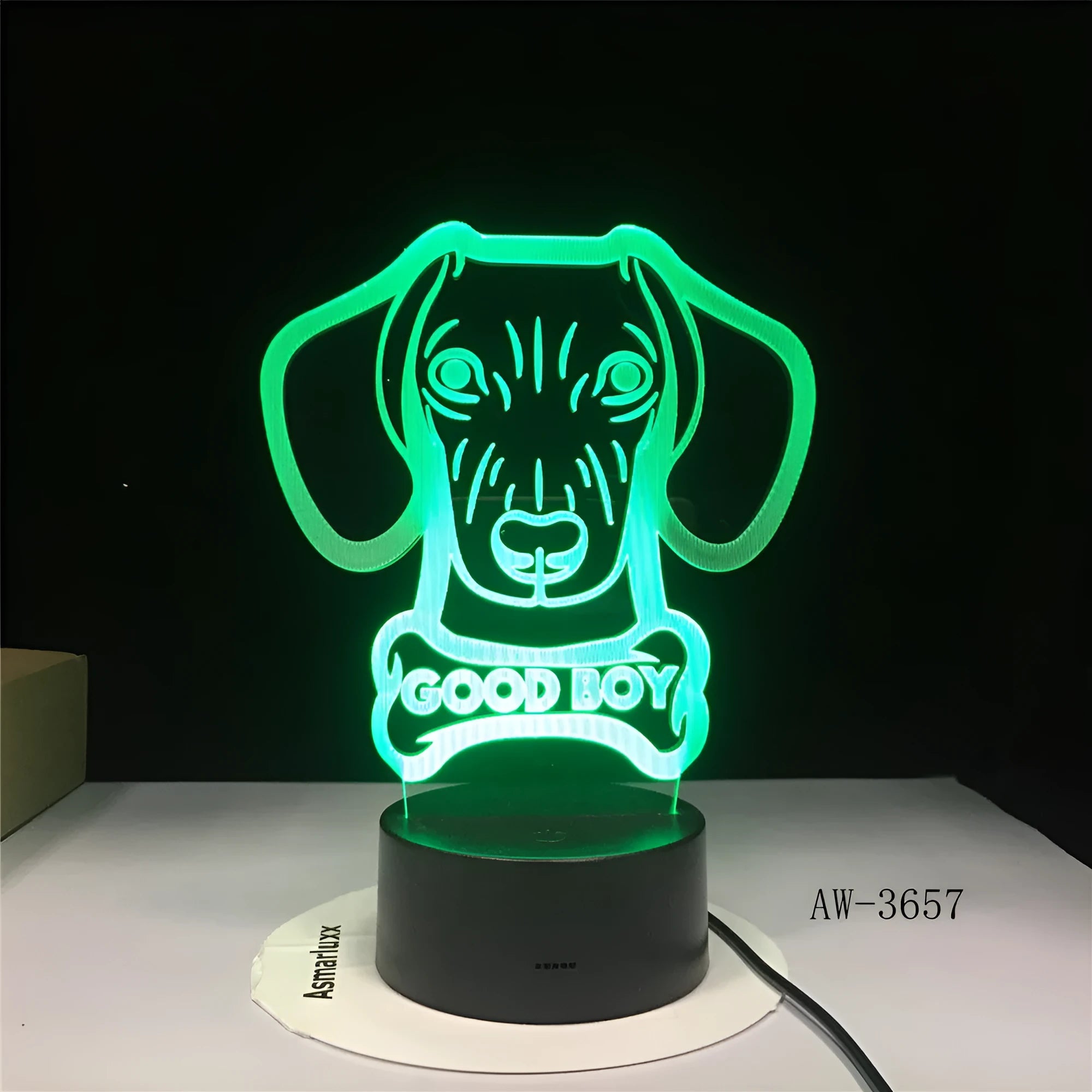 Remote control touch LED table lamp with a colourful gradient acrylic shade on an ABS base.