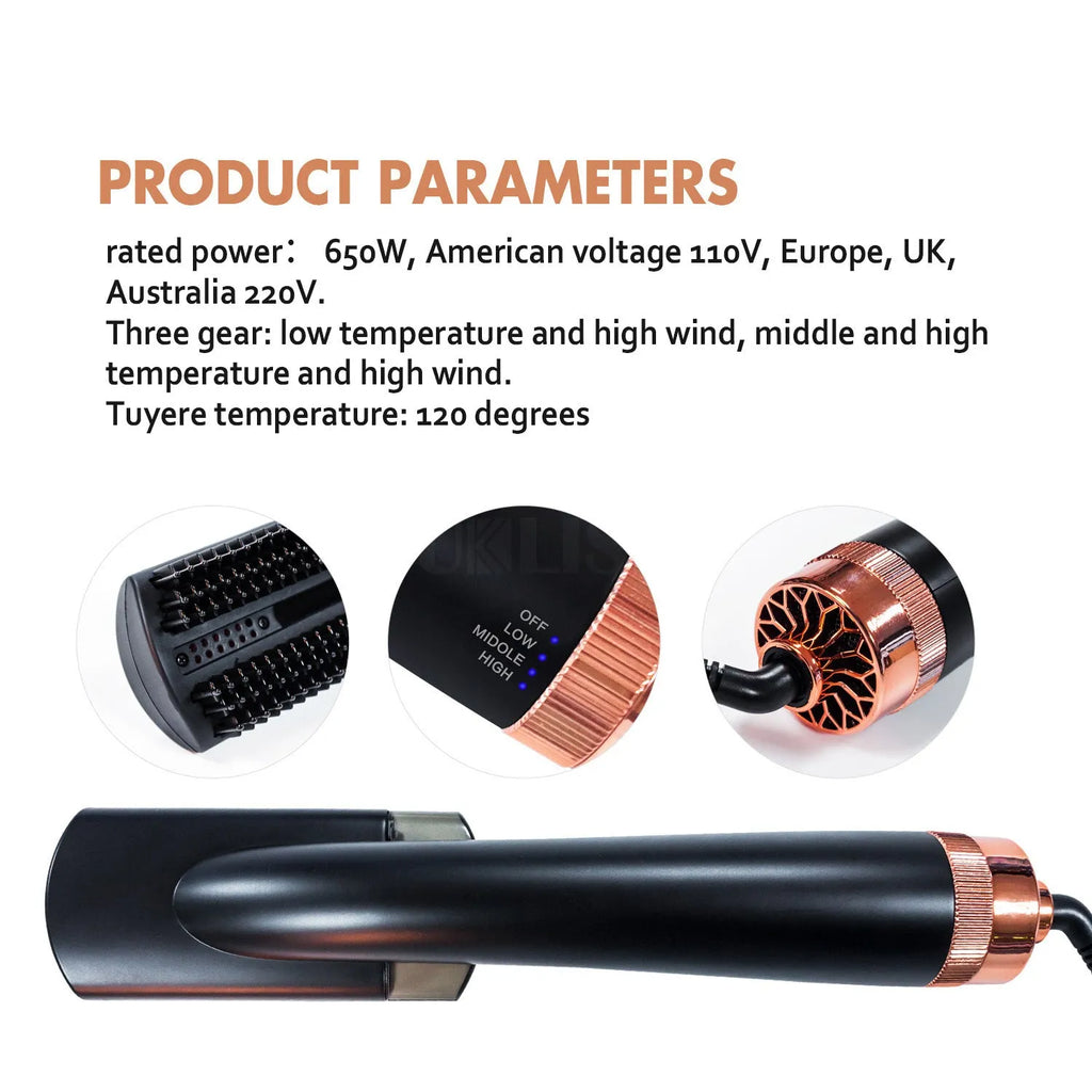 Black and pink hot air styling brush with ceramic tourmaline plates and infrared technology