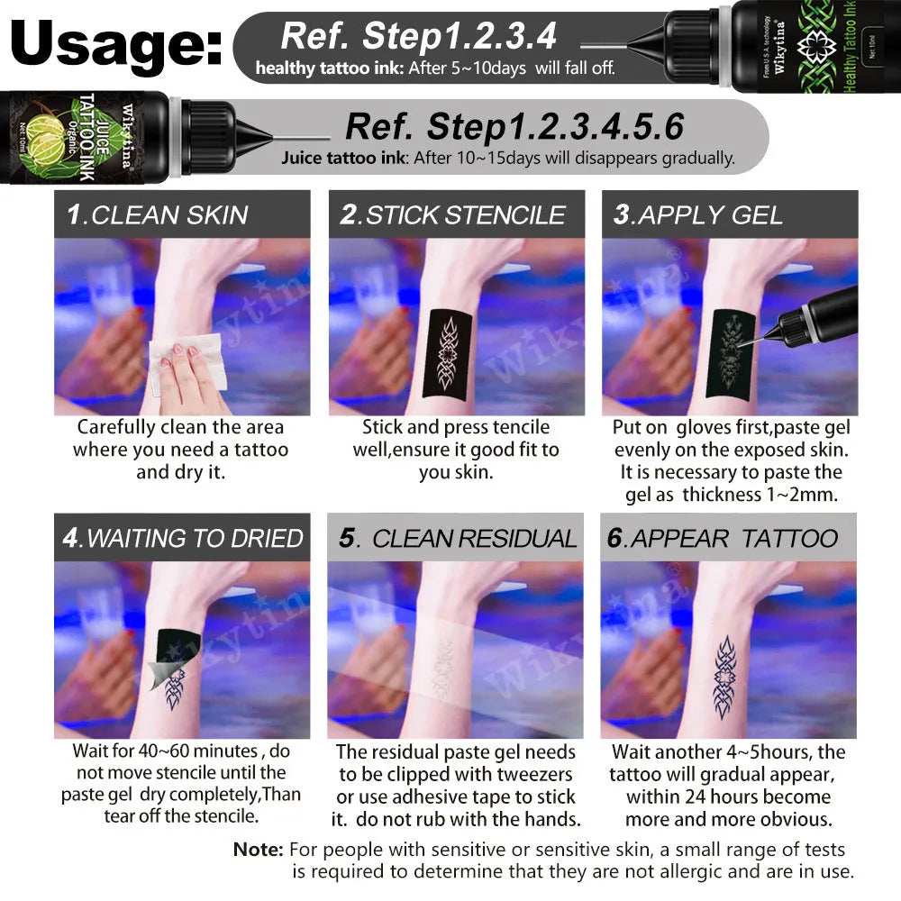 Temporary Juice Health tattoo painting set 10ml with five designs