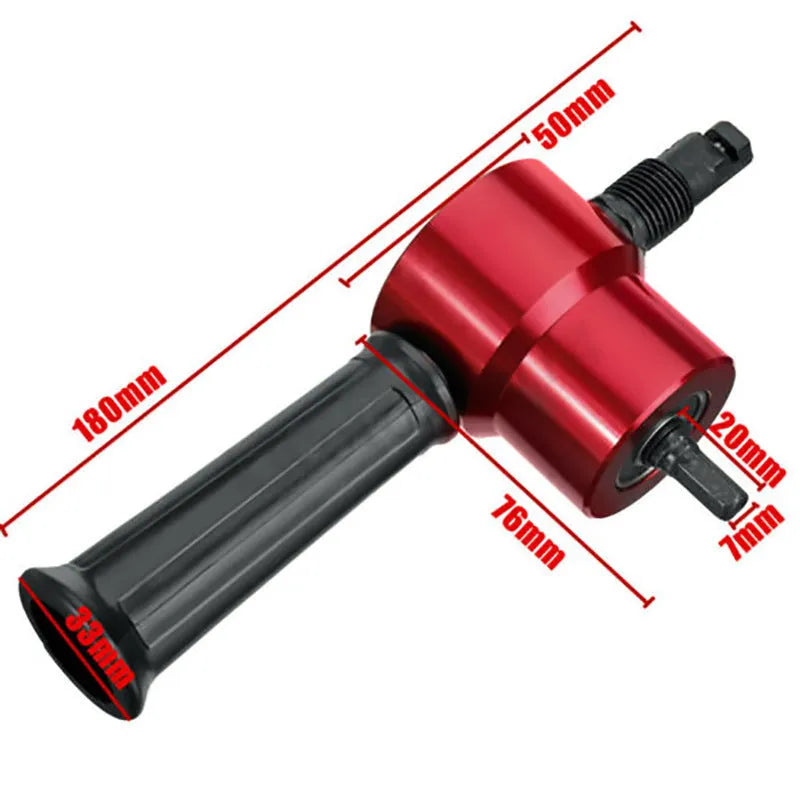 Double-head metal sheet cutter in red with insert card, 460g, max cutting capacity 3mm, 12mm min radius