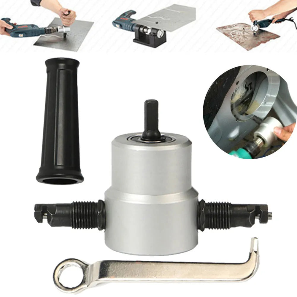 Double-head metal sheet cutter in red with insert card, 460g, max cutting capacity 3mm, 12mm min radius