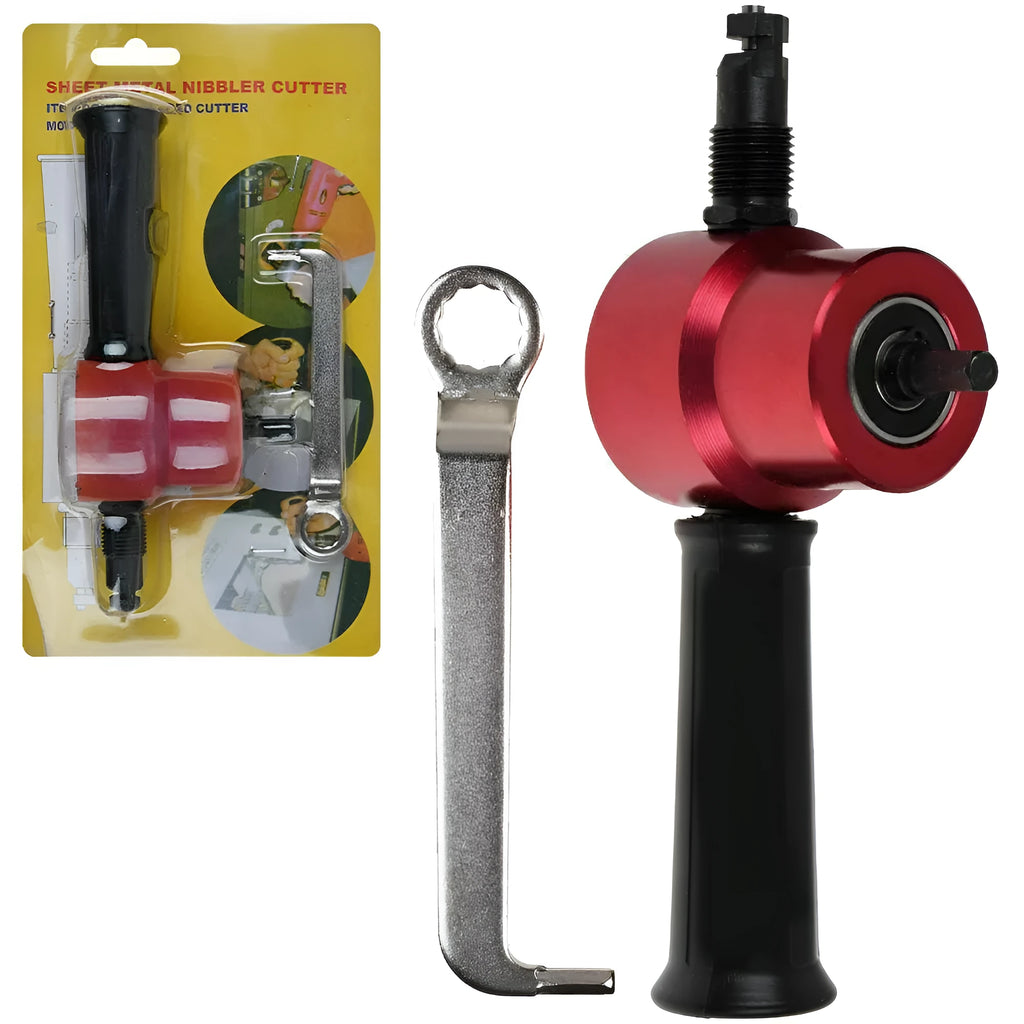 Double-head metal sheet cutter in red with insert card, 460g, max cutting capacity 3mm, 12mm min radius