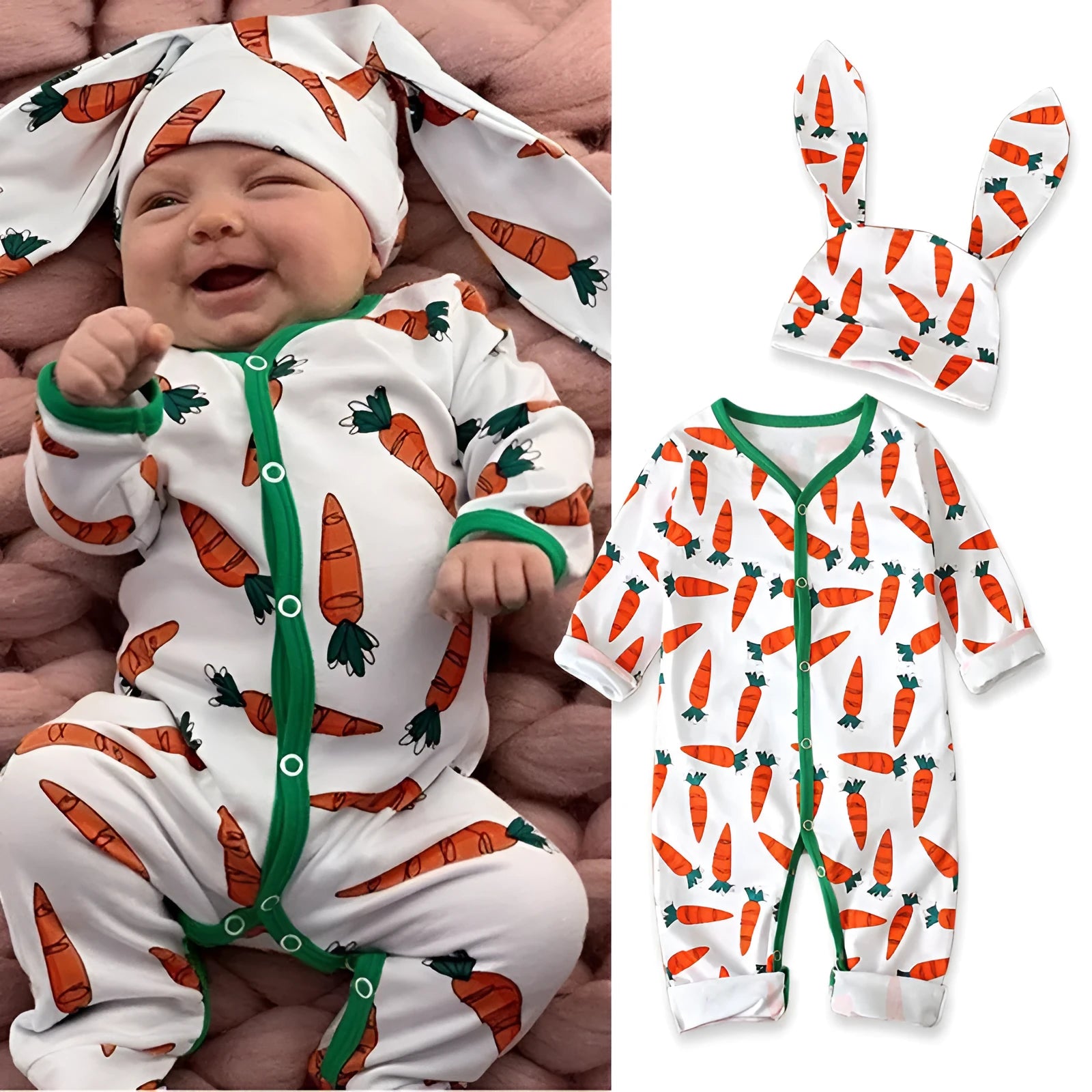 Red long-sleeve cotton baby romper jumpsuit for infants on a white background.