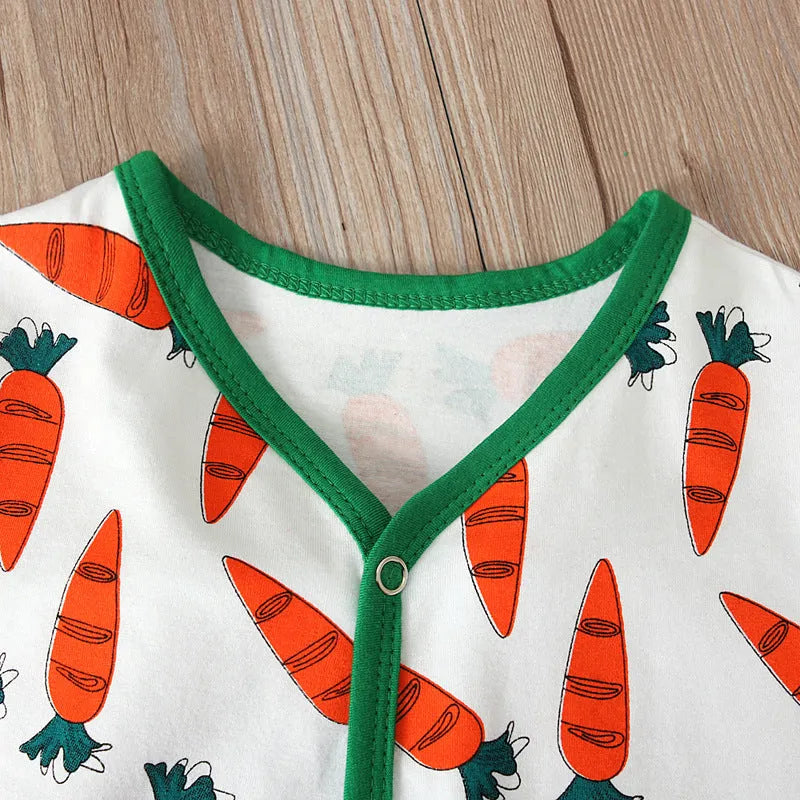 Red long-sleeve cotton baby romper jumpsuit for infants on a white background.