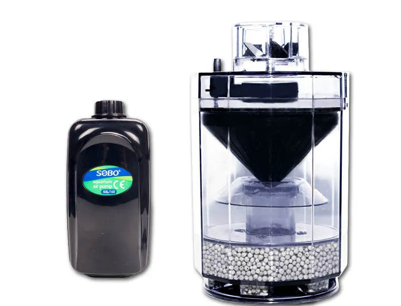 Grey automatic air-driven fish tank fecal filter with non-woven fabric for cleaning waste