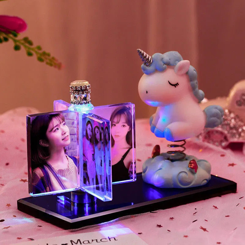 Handmade crystal car perfume decoration with luminous colour and custom photo, girly heart style, attached to car vent