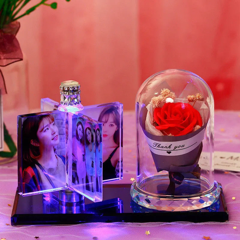 Handmade crystal car perfume decoration with luminous colour and custom photo, girly heart style, attached to car vent