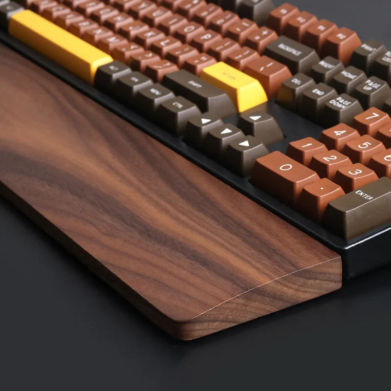 Walnut wood mechanical keyboard wrist rest with smooth seamless surface