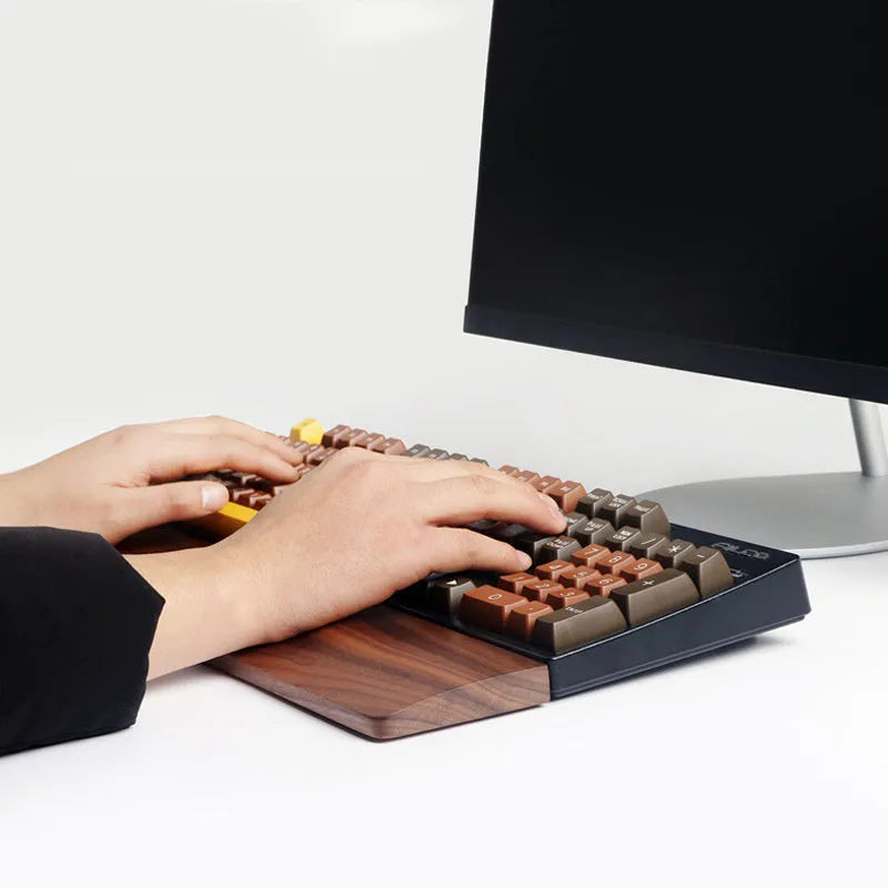 Walnut wood mechanical keyboard wrist rest with smooth seamless surface