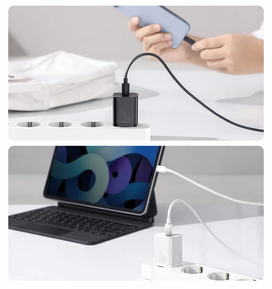 Black Baseus Super Si USB C fast charger 20W PD3.0 with European plug for iPhone 12 Pro Max