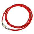 Adjustable black wax rope lanyard necklace with a gold stainless steel buckle shown at various lengths.