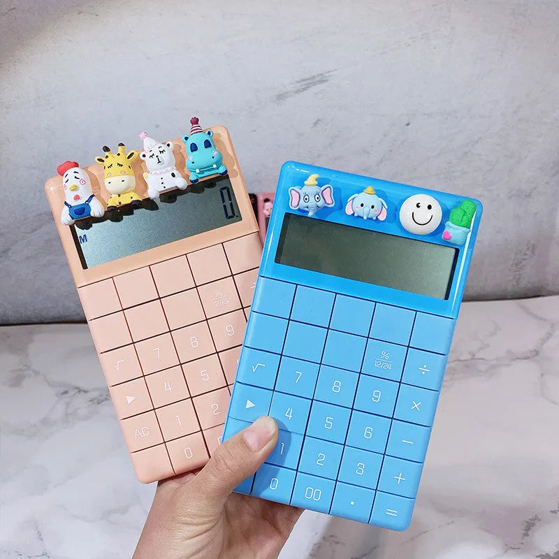 Cute cartoon real voice multi function big button calculator in orange with LED display on desk