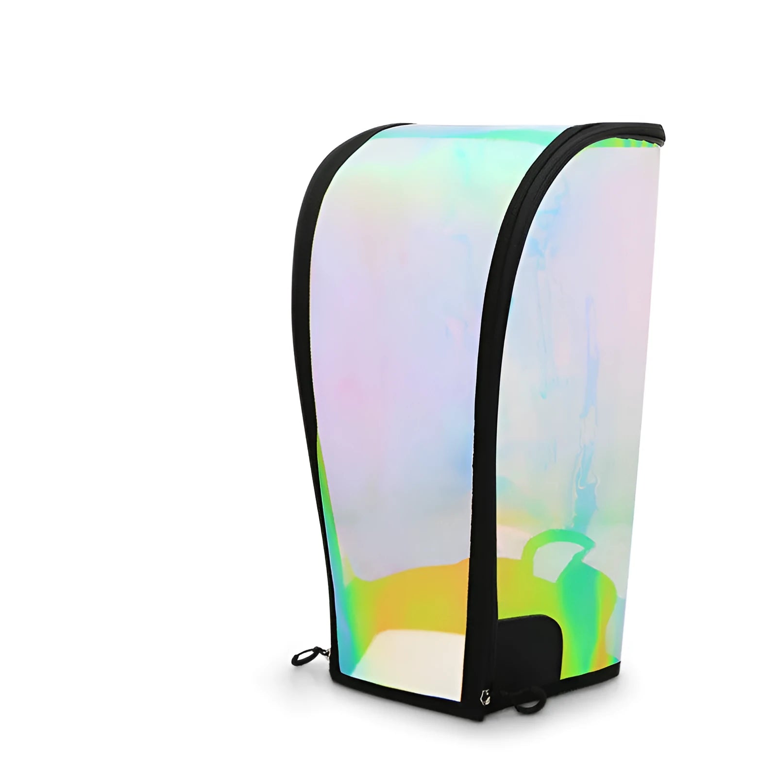 Transparent colourful laser ball bag cap with adjustable buckle on a golf bag.