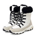 Moipheng women's winter ankle boots with round toe, thick bottom heel, and warm lining in beige colour