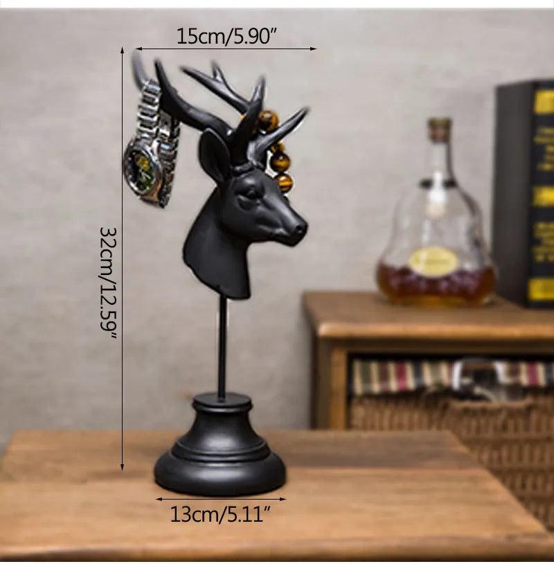 Tall natural resin animal sculpture home decoration in black, white, or wood colour.