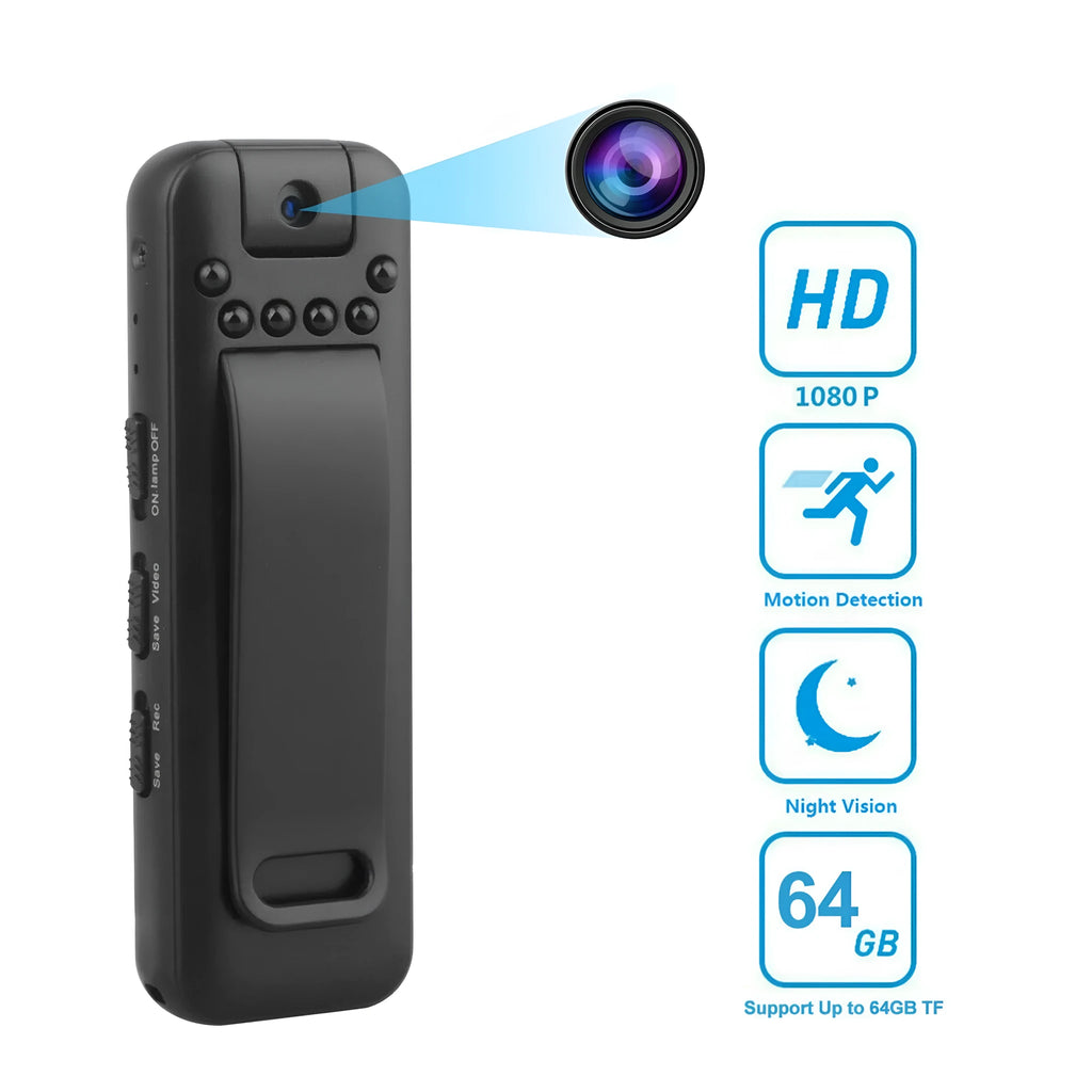 Black high-definition portable sports camera with HD night vision, USB 2.0 interface, 80mm height, multiple memory options