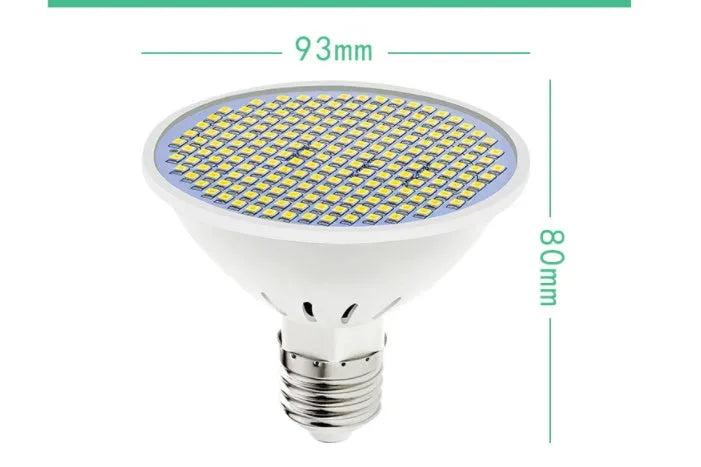 E27 LED lamp cup bulb showing warm white and cool white light options with SMD beads visible.