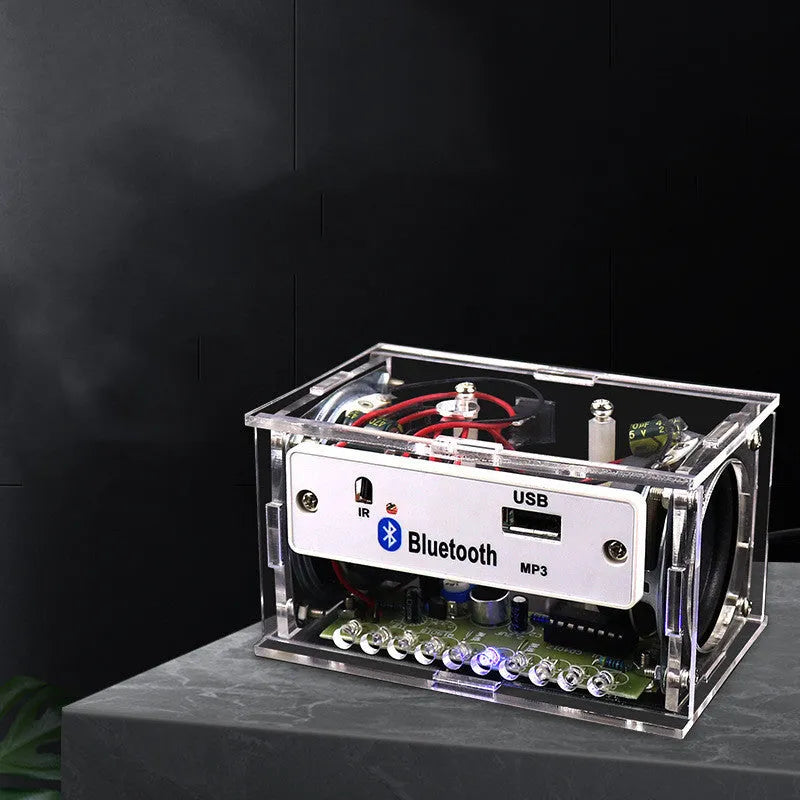 Bluetooth speaker DIY assembly kit with electronic components and transparent plastic housing