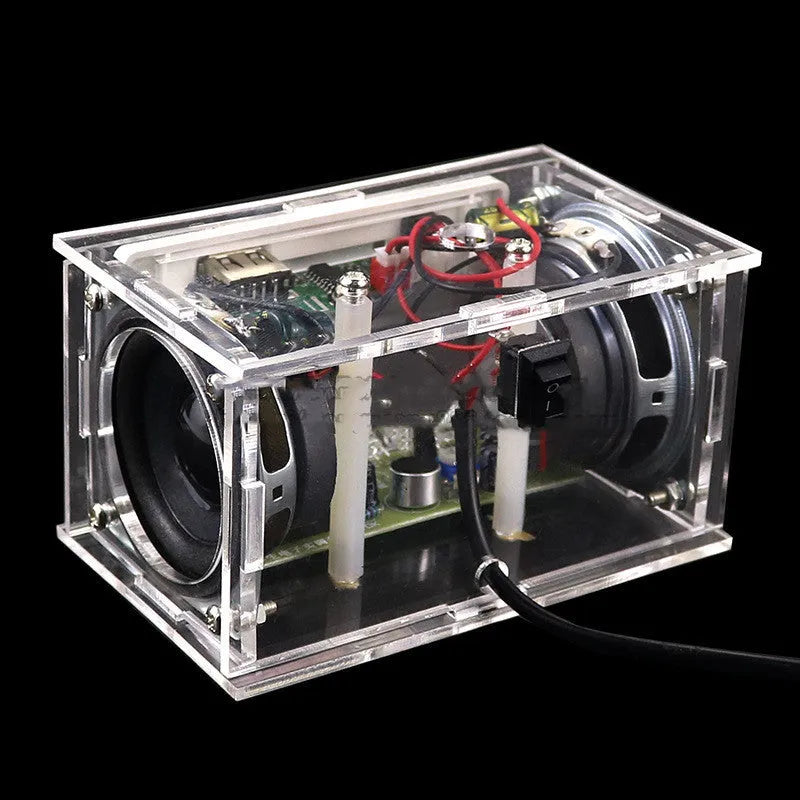 Bluetooth speaker DIY assembly kit with electronic components and transparent plastic housing