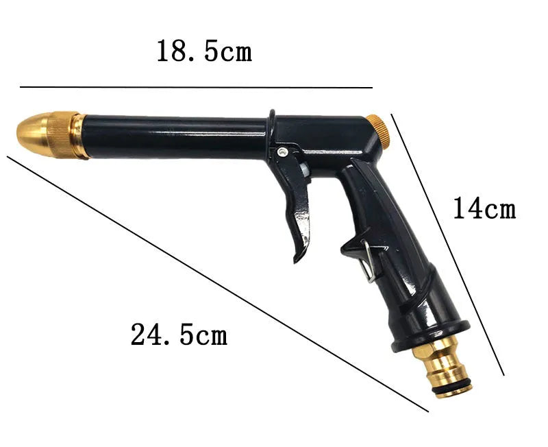 Aluminium alloy telescopic garden hose with metal water gun and optional foam spray pot.