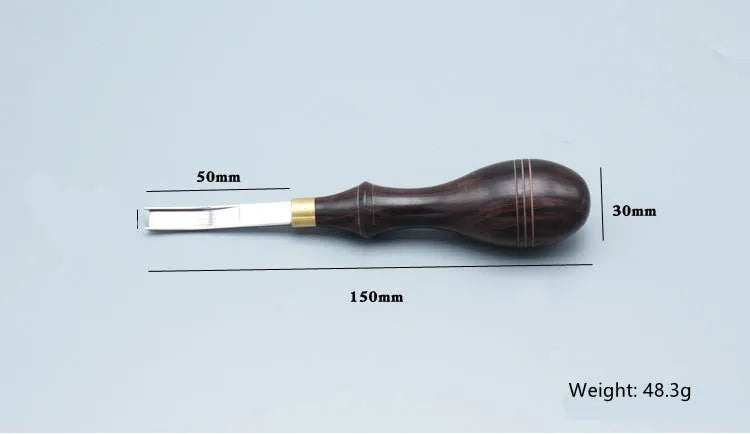 Sectional wide shovel edge leather thinning knife for edge bevelling.