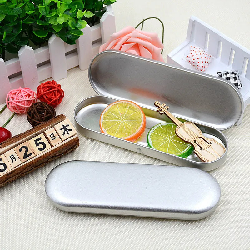 Rectangular frosted iron tinplate box for pen storage, 175mm long