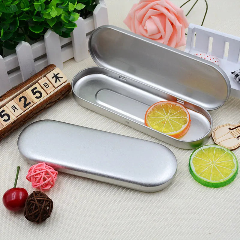 Rectangular frosted iron tinplate box for pen storage, 175mm long