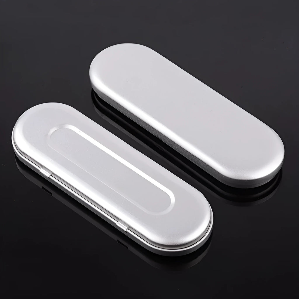 Rectangular frosted iron tinplate box for pen storage, 175mm long