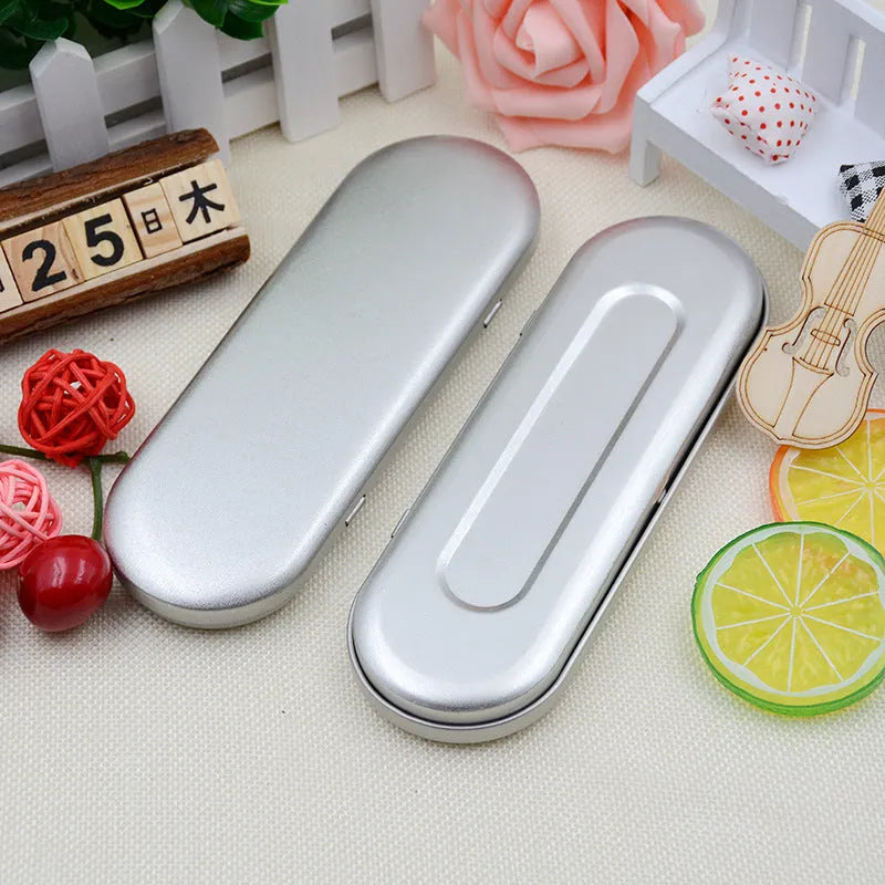 Rectangular frosted iron tinplate box for pen storage, 175mm long