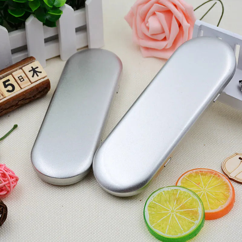 Rectangular frosted iron tinplate box for pen storage, 175mm long