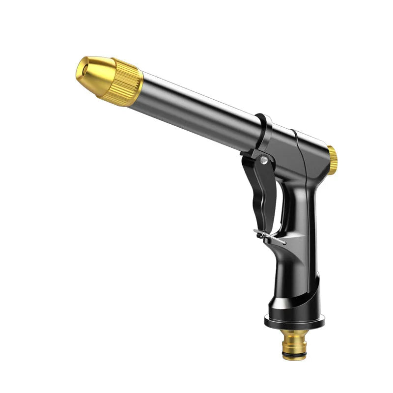 Aluminium alloy telescopic garden hose with metal water gun and optional foam spray pot.