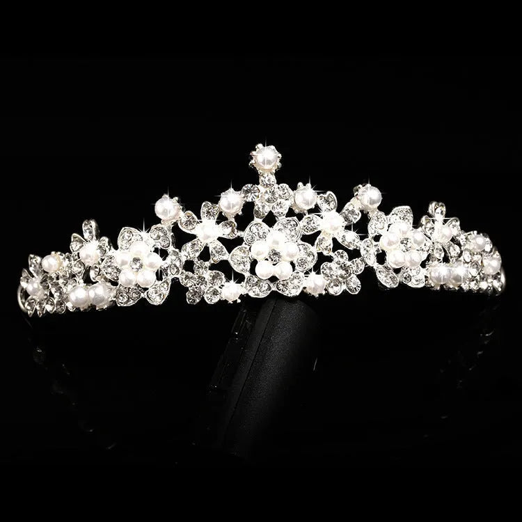 Silver alloy semicircle bridal crown with diamond-encrusted finish, 40cm size