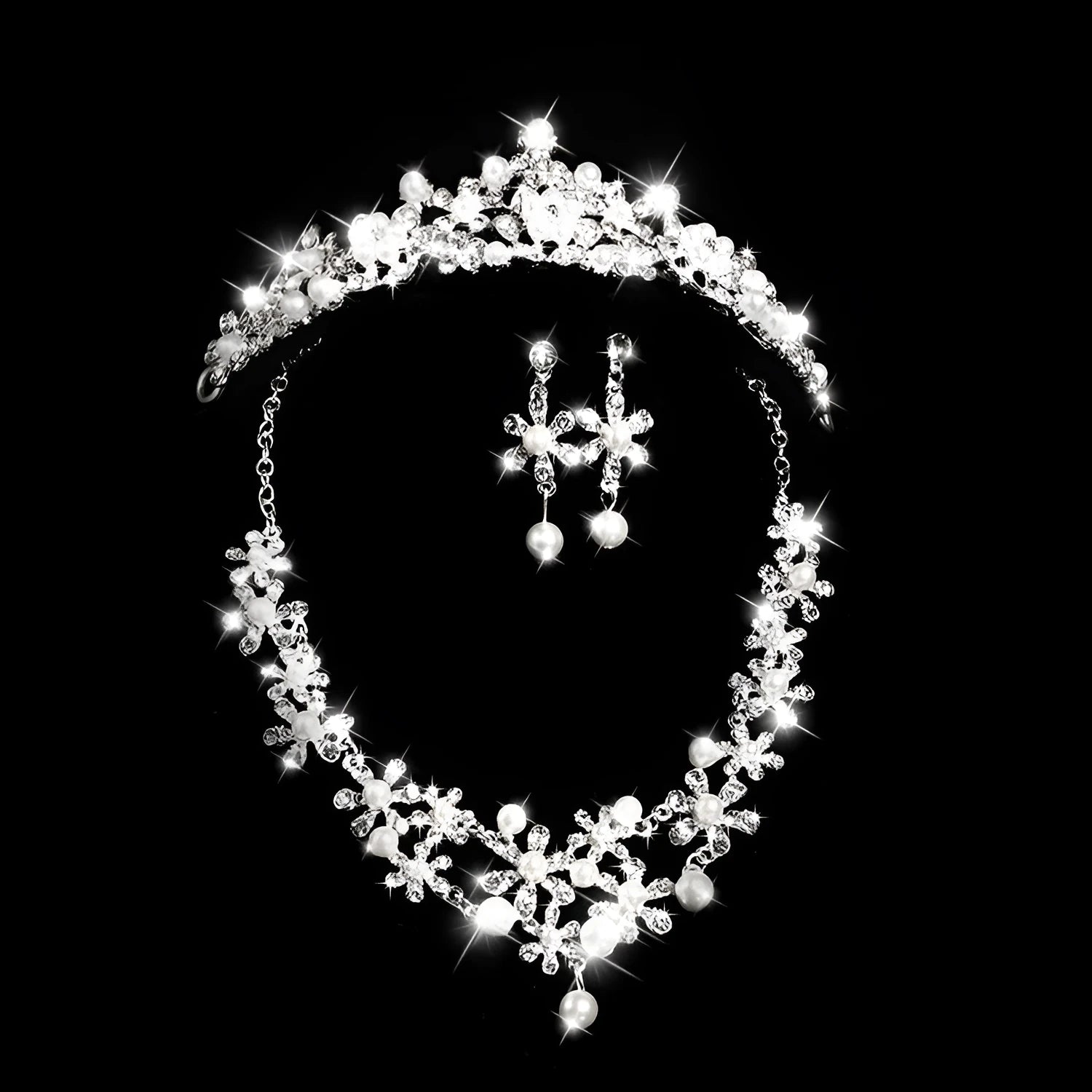 Silver alloy semicircle bridal crown with diamond-encrusted finish, 40cm size