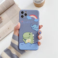 Blue cartoon soft shell iPhone case with dinosaur print design on frosted TPU silicone material