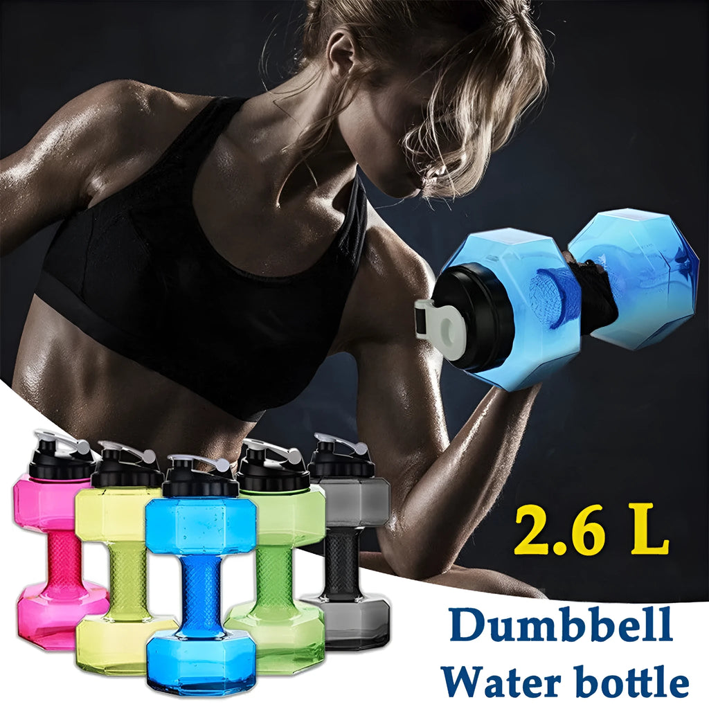 Fitness dumbbell cup sports water bottle in blue with handle and push cap, 500ml capacity